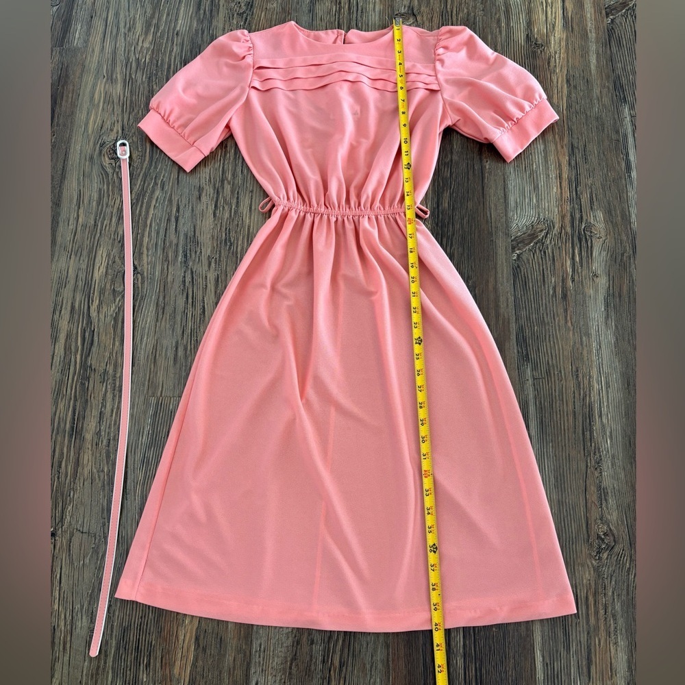 Vtg Doo-Dads Secretary Dress Size 7/8 Peach Semi-Sheer Elastic Waist w/Belt USA - Picture 6 of 13